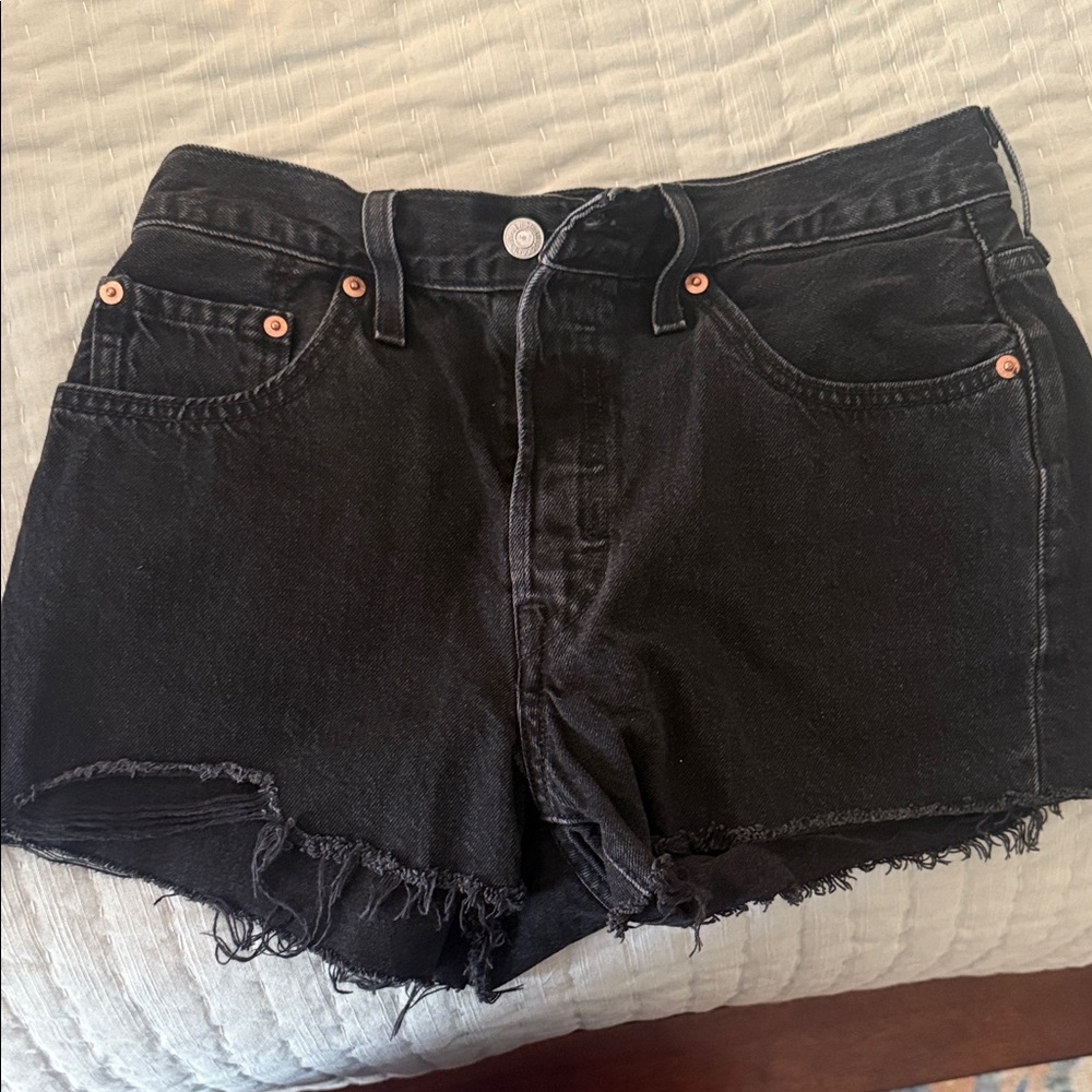 Levi's Black High-Rise Cutoff Denim Shorts